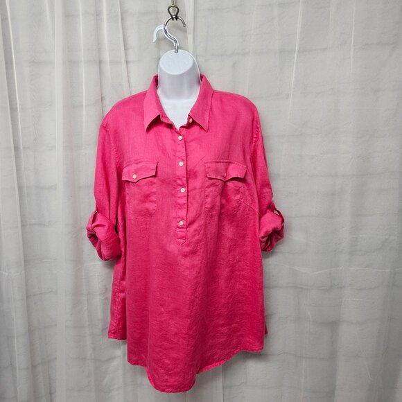 Lauren Ralph Lauren Pink Popover Linen Blouse Preppy Minimalist Beach Summer 2X - Picture 2 of 10
